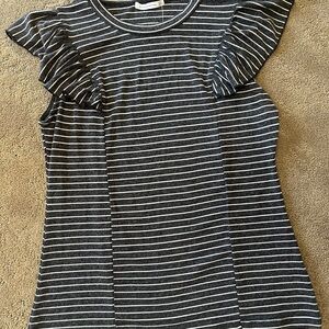 Staccato Black and White Ruffled Cap Sleeve T-Shirt